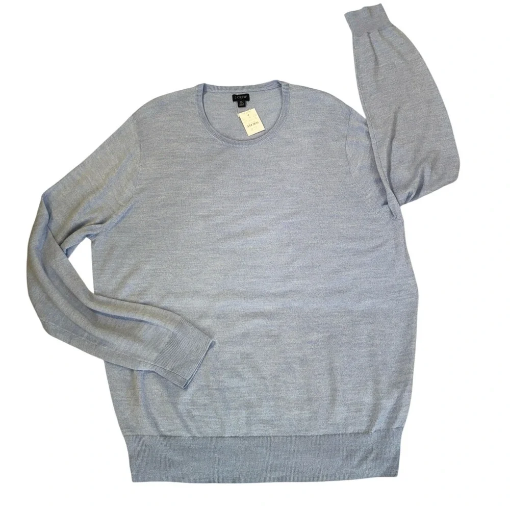 J. Crew Merino Wool Blend Sweater Men's XL Blue Crewneck Lightweight NWT‎ Preppy